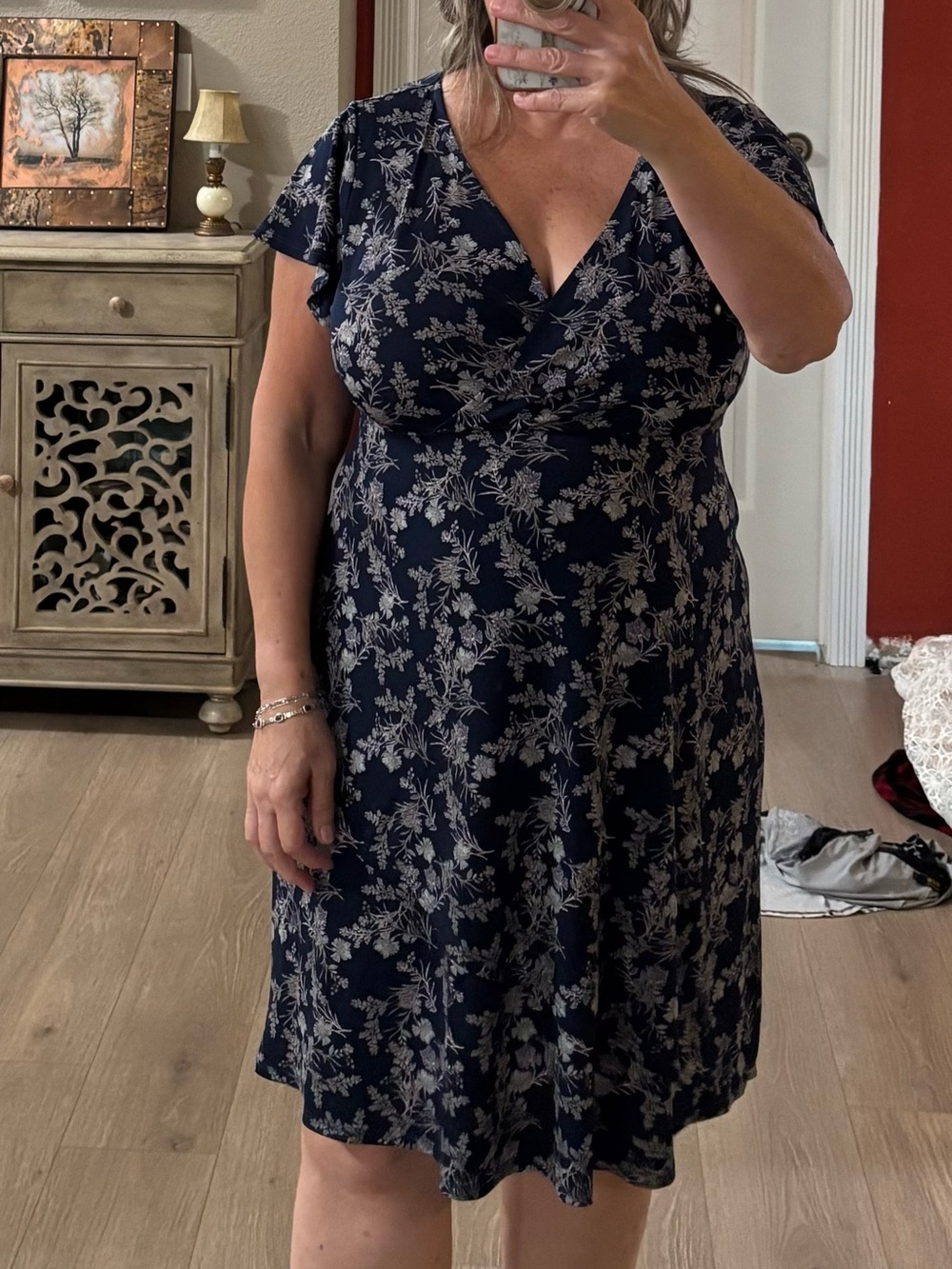 Kayleigh Navy Floral Faux-Wrap Midi Dress